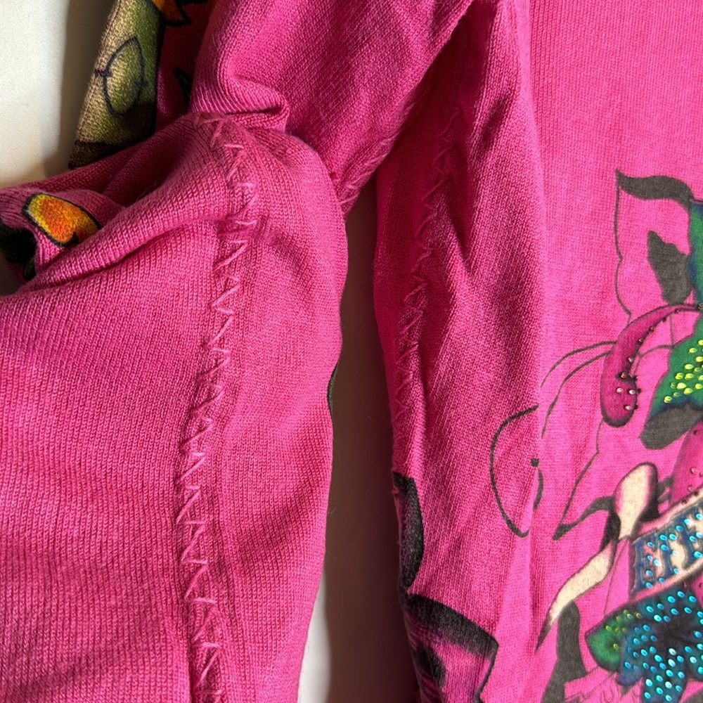 💖Eternal Love by Ed Hardy pink long sleeve hooded knit sweater Sz Small - Picture 12 of 15